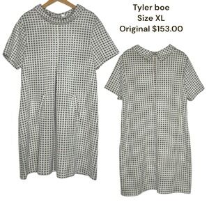 Tyler Boe Wind Pan Drift Women XL Dress Preppy Tan White Geometric‎ Print NEW